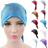 Schattige dame strass moslim tulband hoed chemo muts haaruitval hijab muts cover
