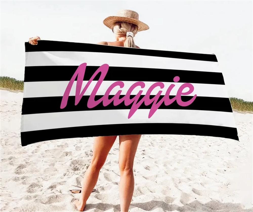 Striped Custom Name Beach Towel Bachelorette Trip Party Favors Personalized Pool Bath Towel Birthday Gift For Kids Adults