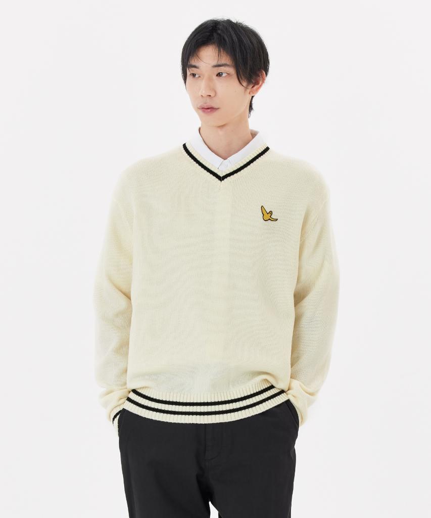 MARK GONZALES Angel V-Neck Preppy Knit - Ivory