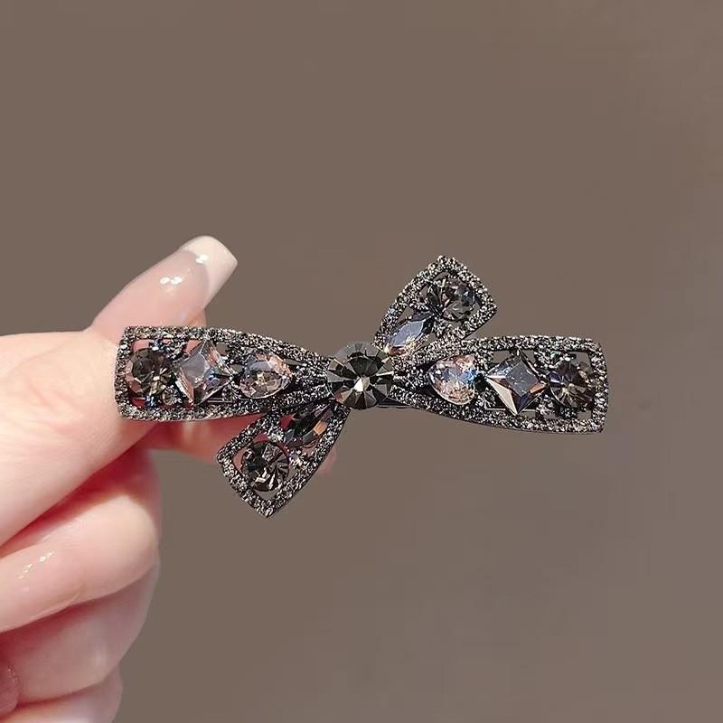 Black Rhinestone Bow Duckbill Hair Clips Elegant Delicate Side Top Barrettes Women Fashion Hair Accessories