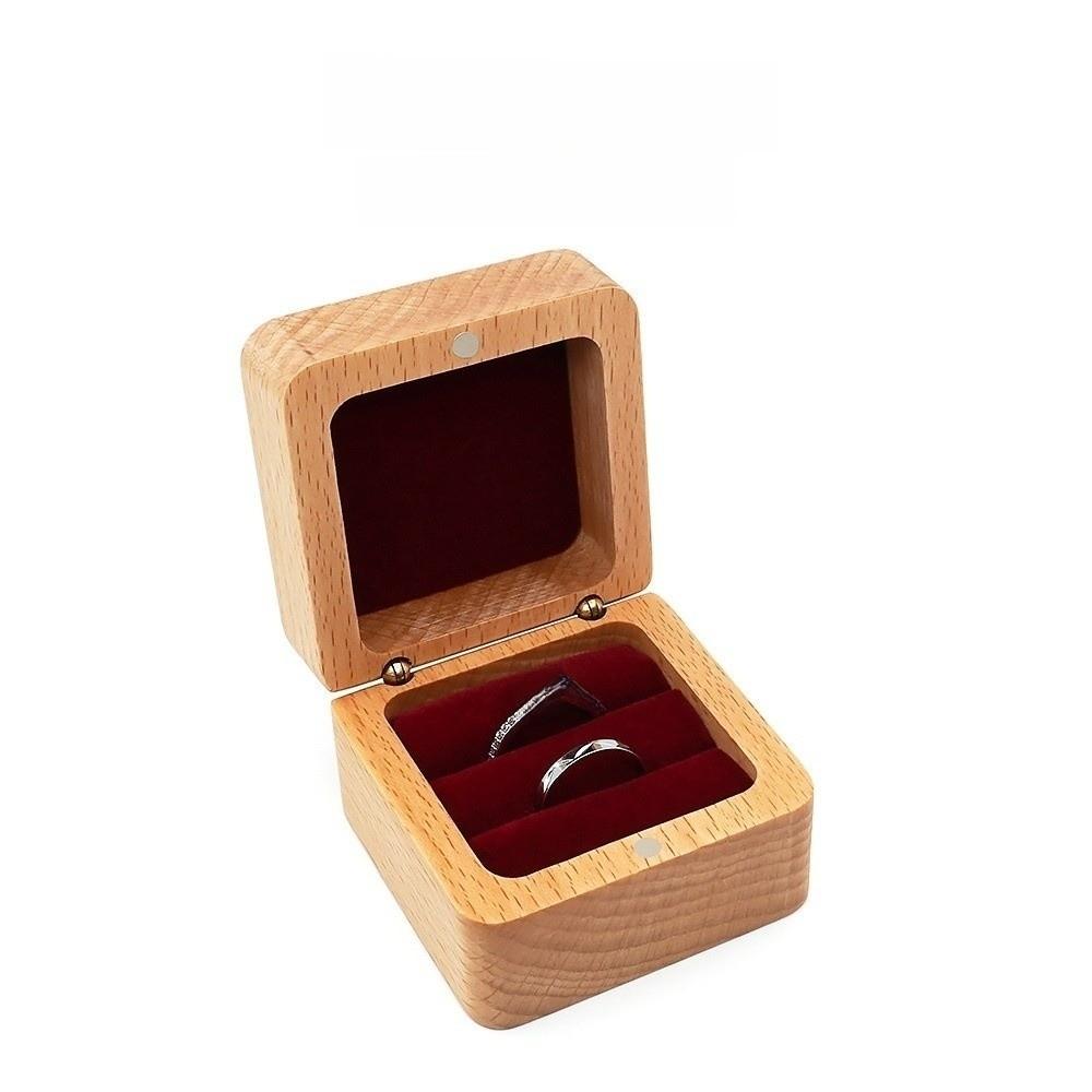 Wooden Ear Studs Case Simple Velvet Ring Earring Holder Retro Wood Rings Box Earring