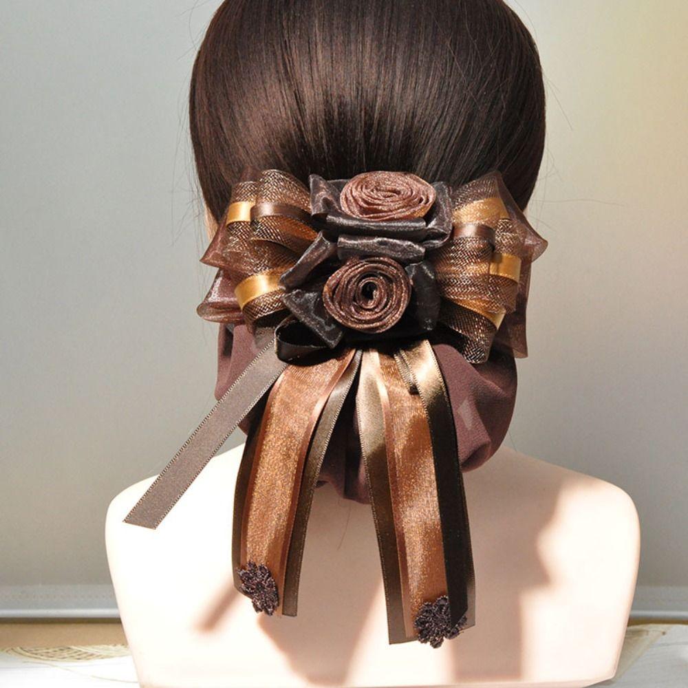 Classic Bowknot Net Bun Fashion Pearl Barrette Hair Accessories Snood For Nurse Bank Catering