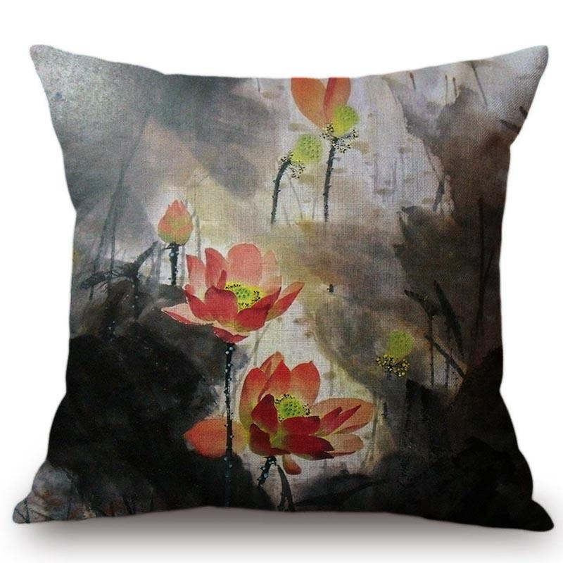 Chinese Retro Painting Style Classical Girl Lotus Cushion Covers Office Car Sofa Chair Home Decoration Cushion Cover Pillow Case
