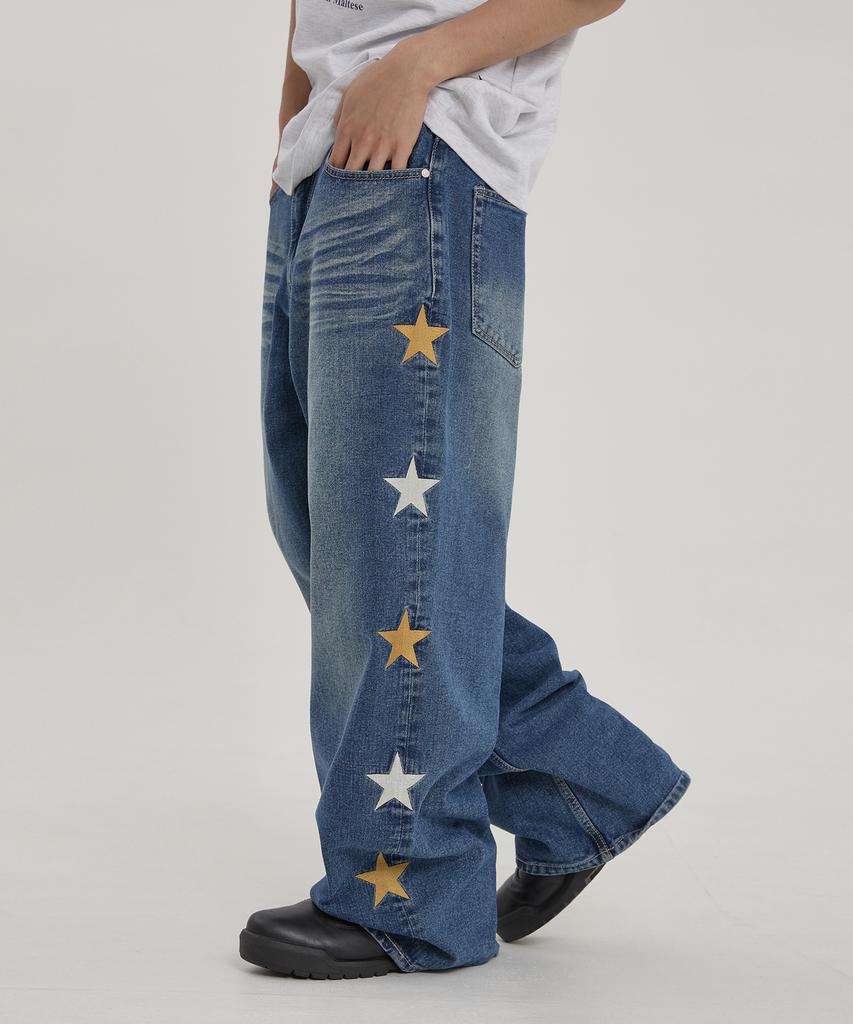 WAIKEI Star Denim Pants Medium Blue