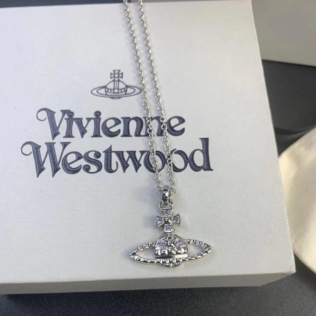 High-end Empress Dowager Rivet Deep Blue Diamond Saturn Necklace For Women Unique Design By Vivian Diamond-shaped Lock Collar With Pearls