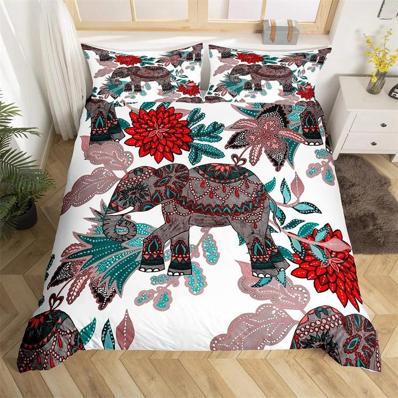 Copripiumino Tribale Etnico Elefante Set Biancheria da Letto Stile Esotico Copripiumino Mandala Fiore Paisley Boho Copripiumino in Poliestere