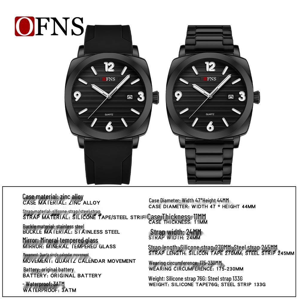 OFNS Men's Waterproof Quartz Watch with Luminous Striped Dial - Ideal for Exams, Students, Casual, and Sports Use