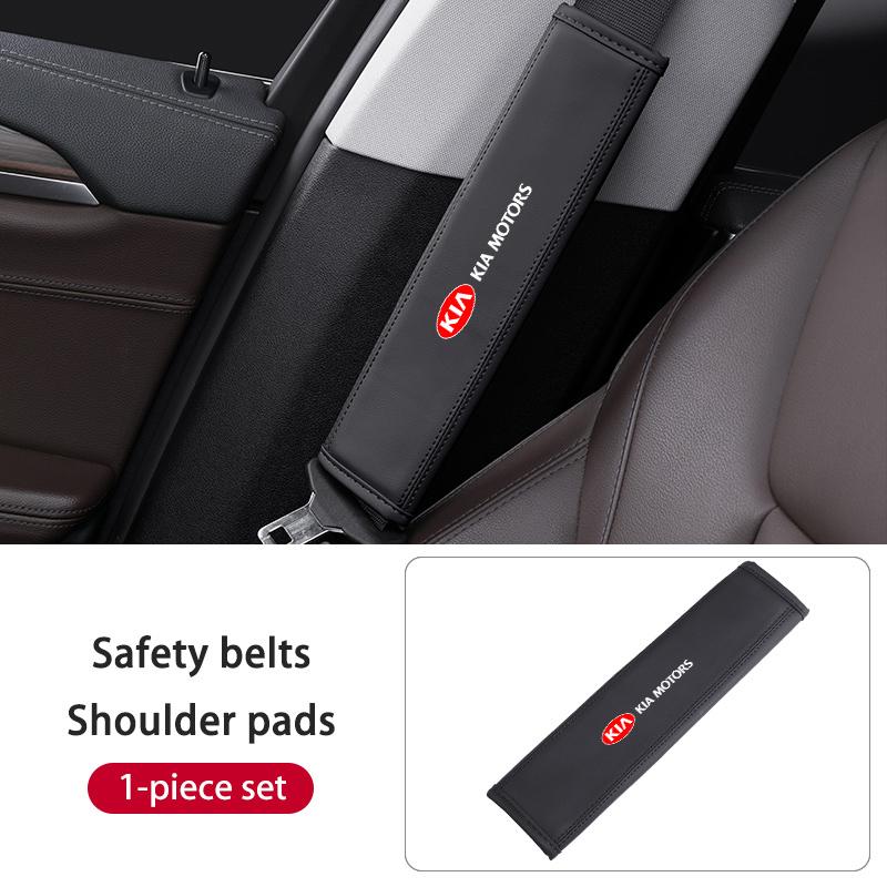 BBEH3 For KIA Leather Car Seat Belt Protector Pad Shoulder Strap Cover Interior Accessories Sorento Stinger Soul Spectra Niro Cadenza