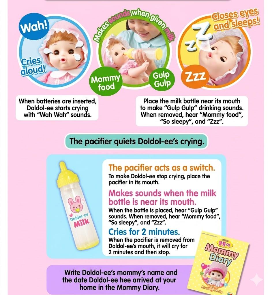 [Mimi World Official] Crybaby DdolDdolE Interactive Doll / DdolDdolE Mommy Role Play Set, Korean Toys