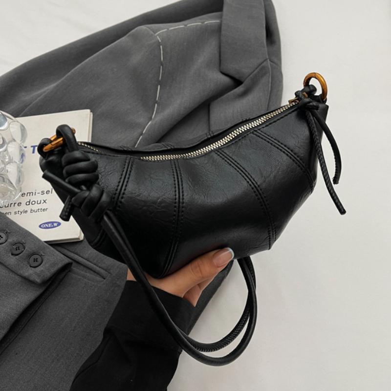 2026 Retro Trend Solid Color Splicing Leather Shoulder Bag Women Korean Fashion Lady Dumpling Crossbody Bag Handbags and Purses