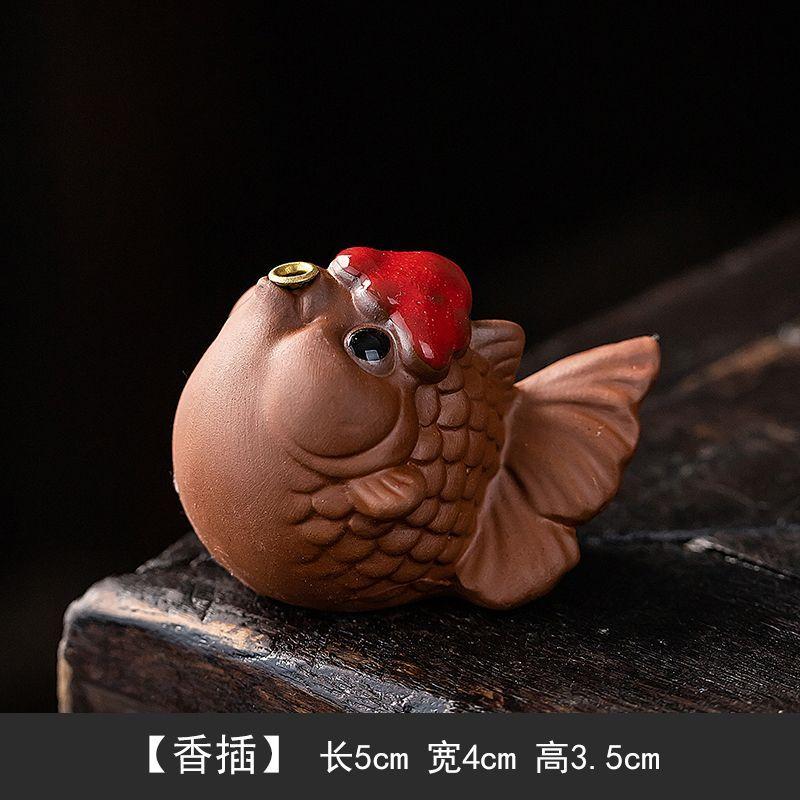 Brûleur d'encens Ligne de poisson rouge violet chanceux en sable violet, Support à insérer pour la maison, Intérieur, Zen, Salle de thé, Ornement de brûleur d'encens de bureau