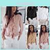 Elegant Womens Ruffle Summer Long Sleeve Solid Plain Blouse Shirt For Office Wear
