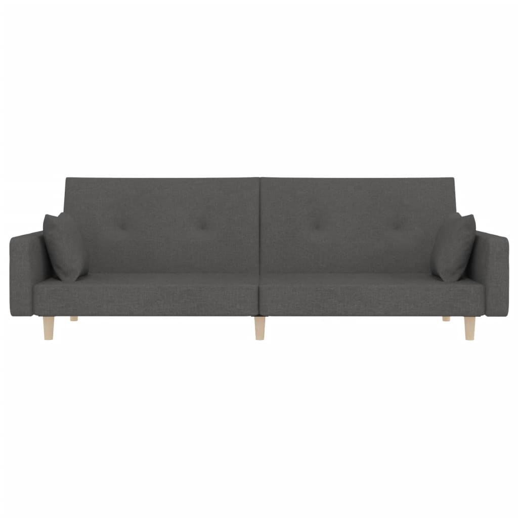 2 Seater Sofa Bed with 2 Pillows Dark Grey Fabric