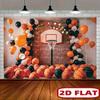 Toile de fond de panier de basket-ball 2D avec ballons orange noir et briques