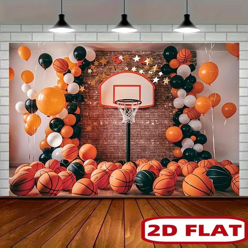 Toile de fond de panier de basket-ball 2D avec ballons orange noir et briques