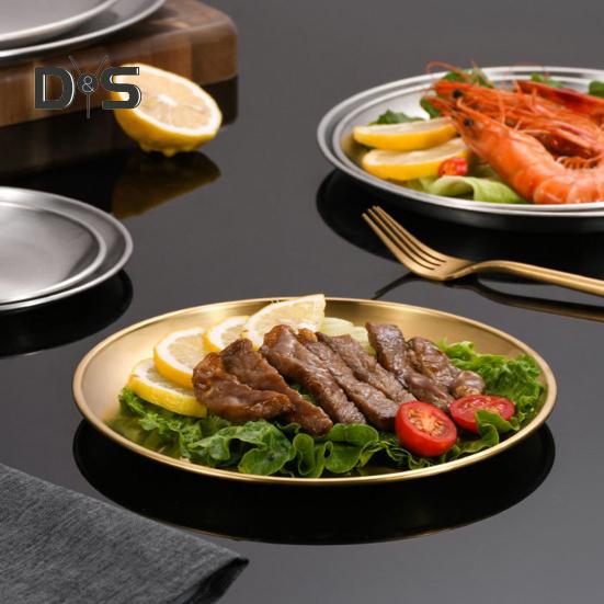 Stainless Steel Dinner Plates Round Salad Serving Plate Easy To Clean Pizza Fruit Bowl for Home Kitchen Outdoor Camping BBQ