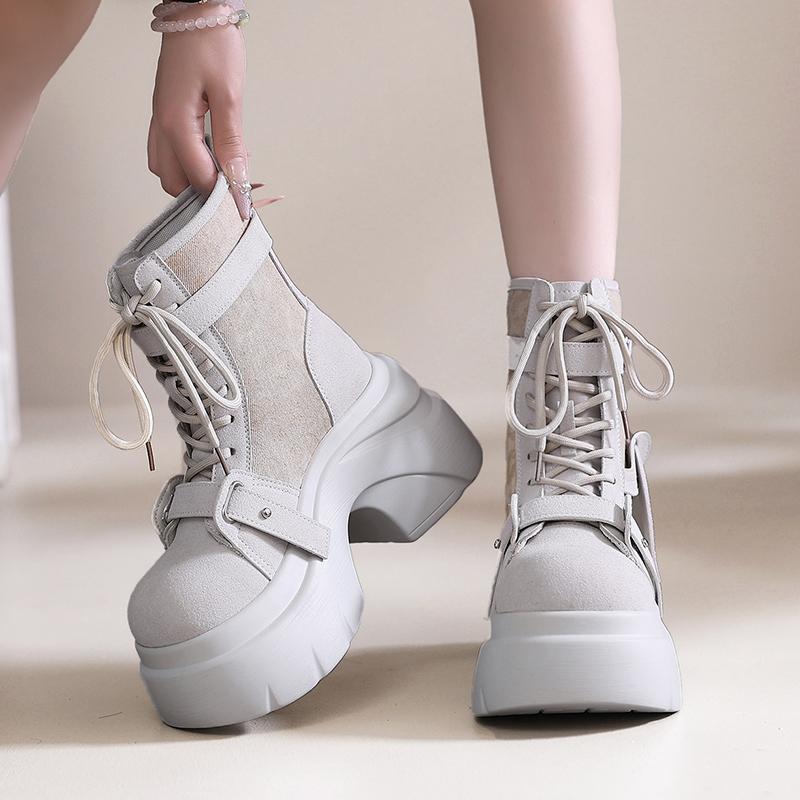Mode 9CM Automne Hiver Bottes Gladiateur Femme Talons Épais Cuir Chaussures Punk Boucle Bottes Moto Goth Chelsea Mujer Zapatos