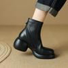 Women Winter Short Boots Genuine Leather Thick Sole British Comfortable Fashion Street Casual Shoes
