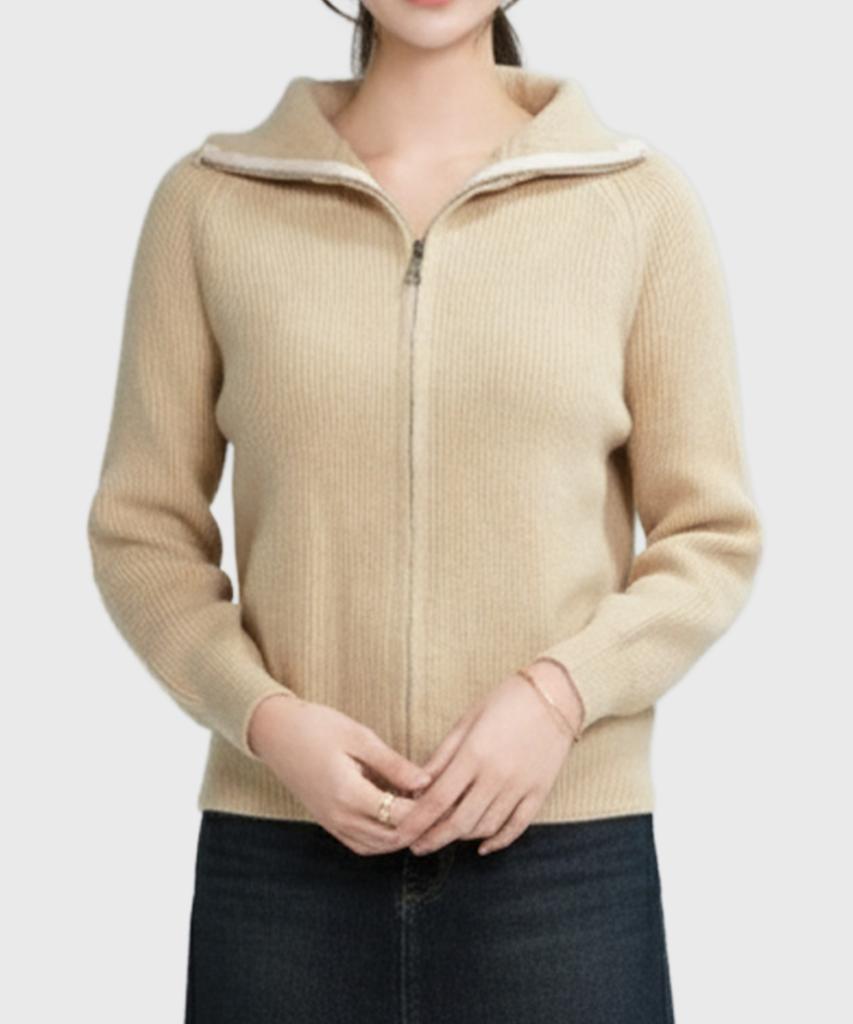 Keulleiseu Mono Zip-Up Knit Sweater_Gray