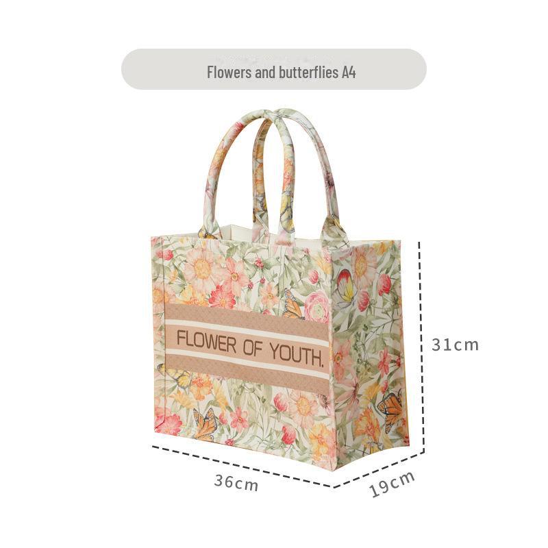 Große Tragetasche aus Canvas mit 3D-Blumenmuster und individuellem Band – ideal für Firmenwerbung