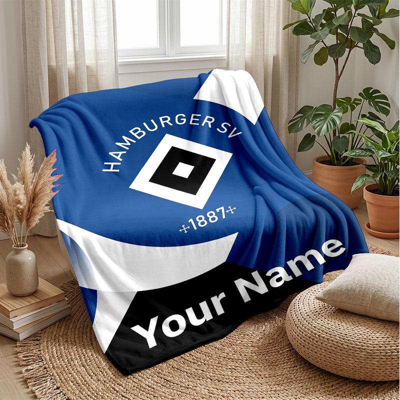 Hamburger SV Vlastní textové jméno Flanelová deka Fotbalové logo Personalizovaná fleecová přikrývka Speciální dárek na pohovku Ložnici Domov