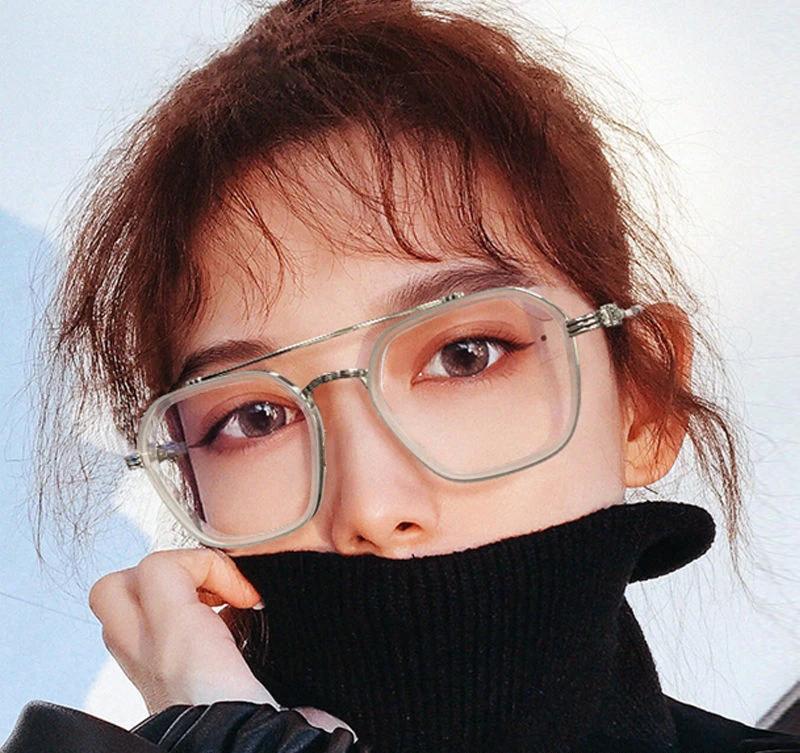 Neue Blaulichtfilter Doppelbalken Quadratische Kurzsichtigkeitsbrille Übergroß Herren Damen Mattes Gestell Korrektionsbrille Dioptrien -1.0 Bis -6.0