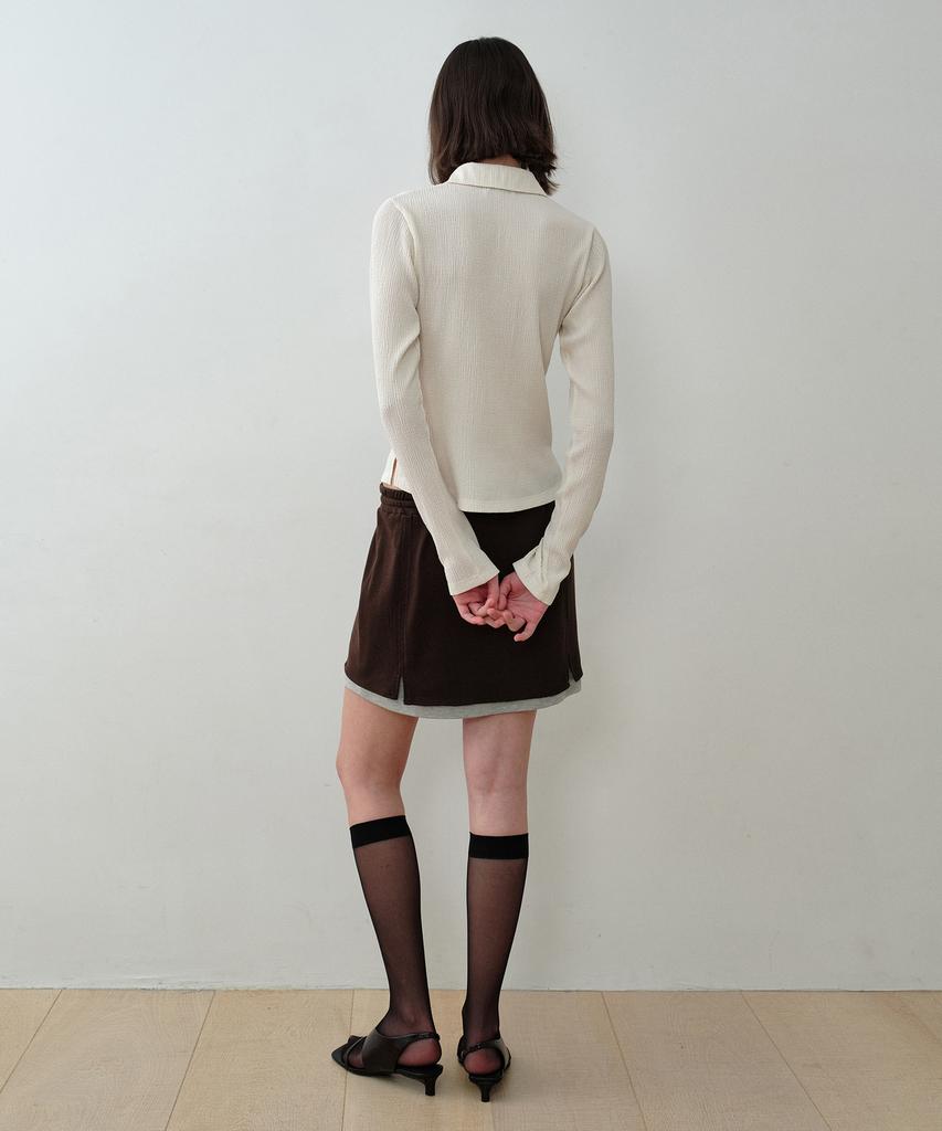 Simeteuligpeosenteu Knitlike Layered Mini Skirt / Brown