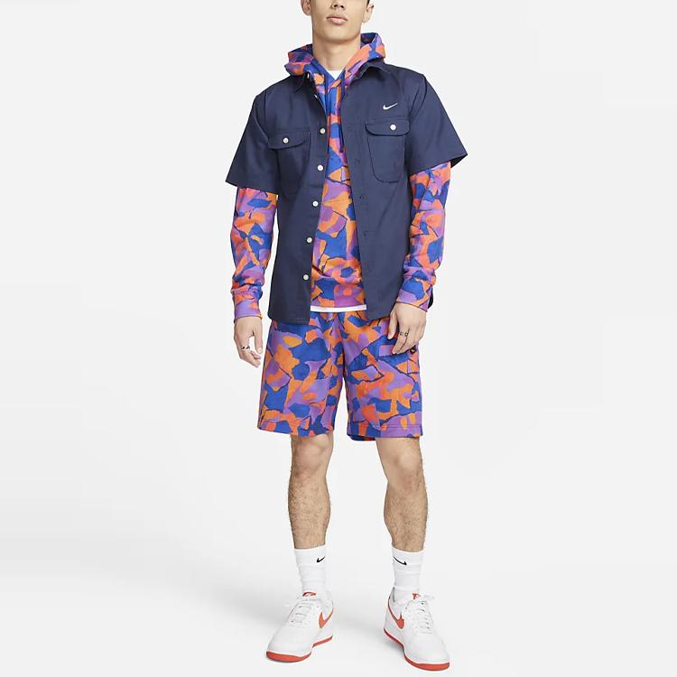 Nike Club Fleece Ripped Print Straight Leg Drawstring Shorts Men Shorts Purple DX0804-551