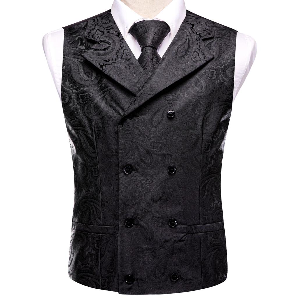 Mens Paisley Waistcoat Casual Wedding Vest Silk Tie Set Casual Formal Tops Suit