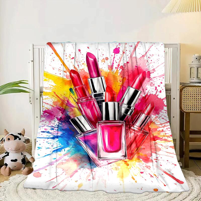 Colorful Lipstick Collection Blanket Flannel Blanket for Bed, Sofa, Camping, Hiking, Picnic Essentials, Gift for Family Fan Gifts