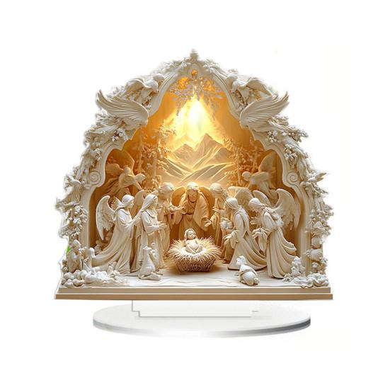 Christmas Nativity Ornament Jesus' Birth Scene Virgin Mary Angel Cartoon Print Christian Tabletop Centerpiece for Home Office Holiday Display
