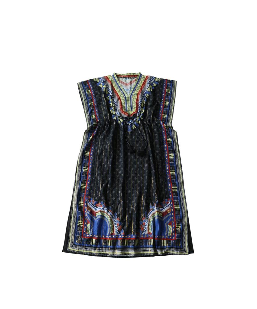Antiqua Long Cotton African Print Kaftan Dobby Cotton Print One Size Dress Plus Sizes Available Stylish for Petite and Tall Women Look 05 Black One
