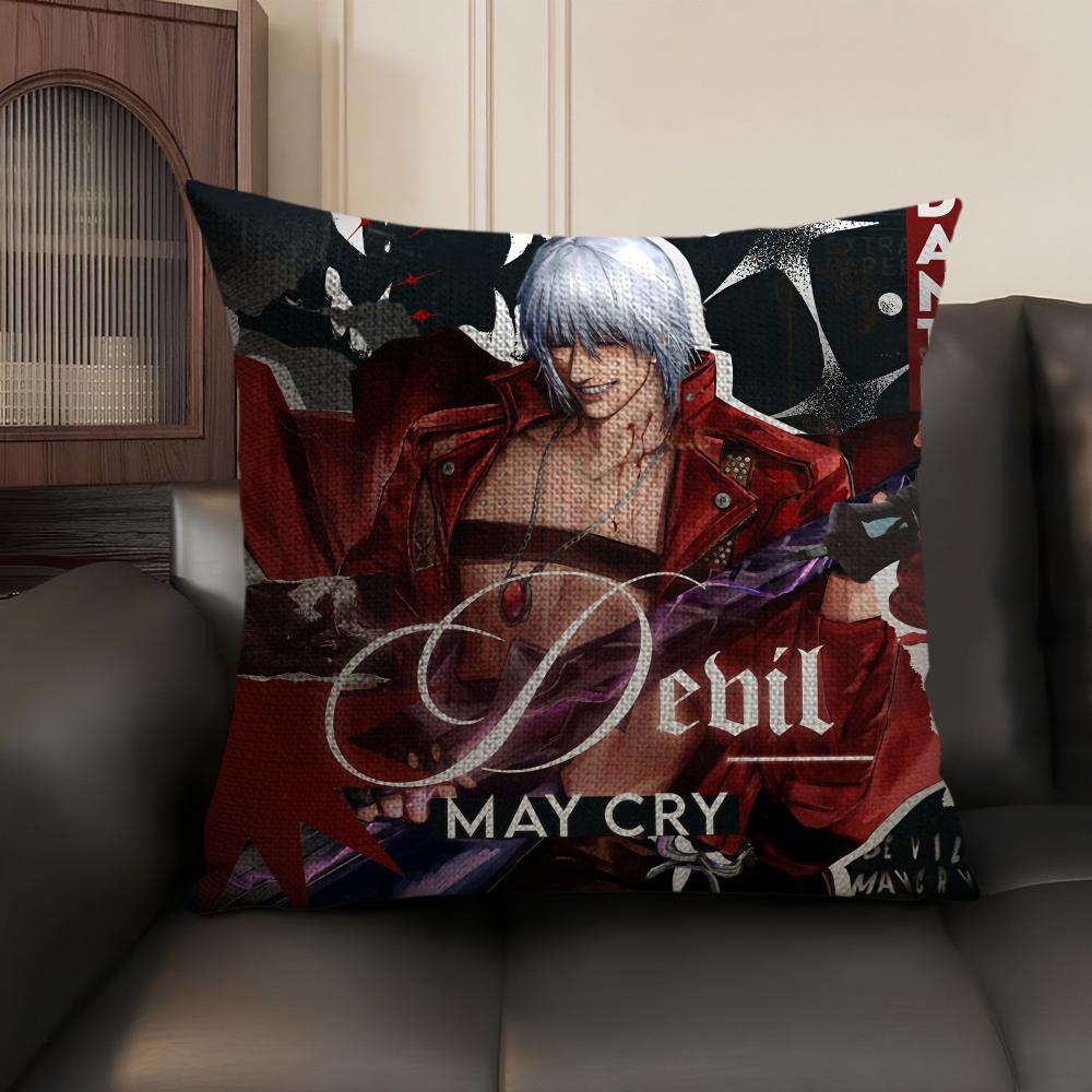 The D-Devil May Cry Cushion Cover Natural Linen Organic Fabric Double-Sided Printing Sofa Home Decor Gift Pillow Case