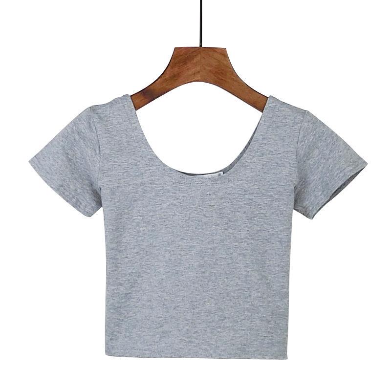 Fashion and Simple Best-selling U-neck T-shirt Solid Color Women's Sexy Short-sleeved T-shirt for Girls