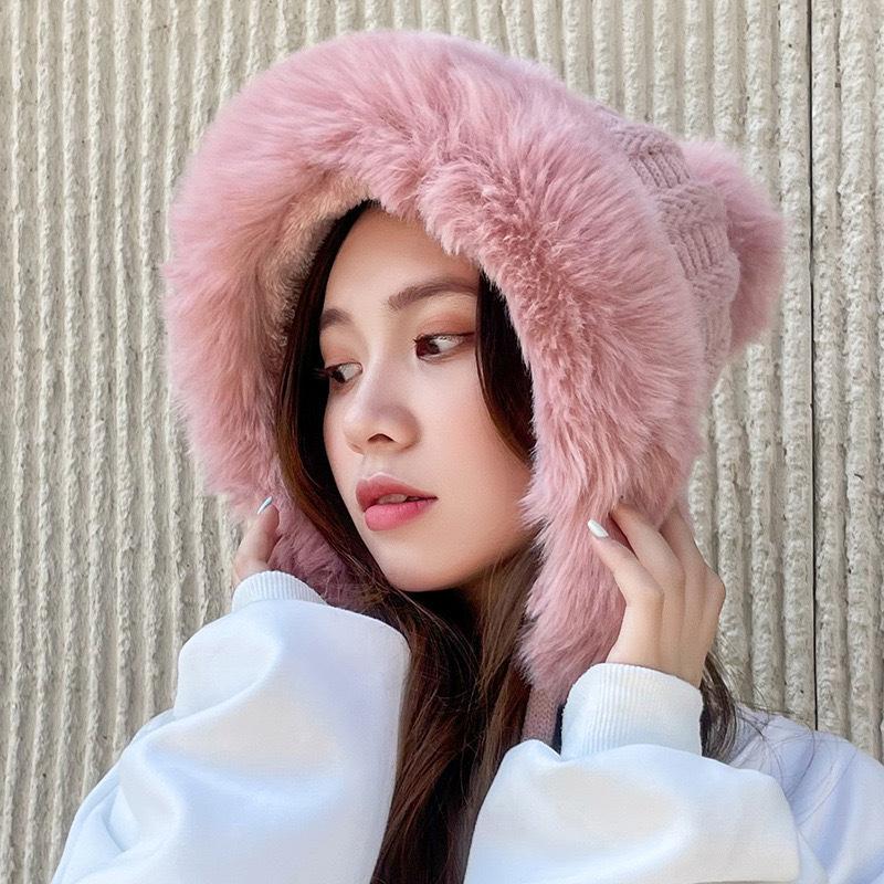 Korean version of the new women's fashion versatile velvet thickened antlers hairball knitted hat student cycling ear protection wool hat