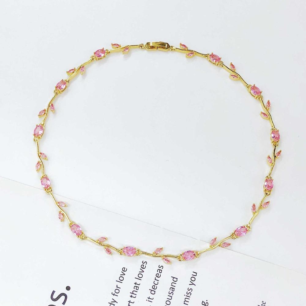 Multicolour Zircon Necklace Light Luxury Crystal Leaf Necklace Elegant Vine Necklace  Women Girls