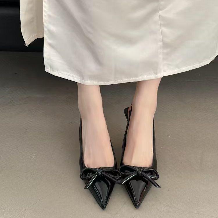 Pointed Bow Temperament High Heels Fashion Empty Single Shoes Women's Bag Head Sandals 2025 Spring and Autumn New