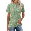 Women's Casual Polo Collar Short Sleeve Top Loose Fit Tropical Leaf Floral Print Shirt Summer Lightweight Blouse