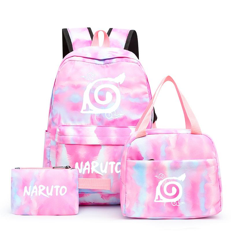 Naruto Anime 3 stuks/set Canvas Lunchtas Jongens Rugzak Studenten Laptoptassen Set Kinderen Pen Zak Terug naar school Rugzak voor Meisjes