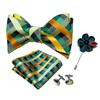 Cool Mens Self Bow Tie Hanky Cufflinks Boutonniere Green Teal Silk Butterfly Tie Bowtie Wedding Dating