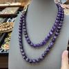 Elegant Double-Layer Agate Beaded Long Necklace Sweater Chain High-Quality Natural Amethyst Diamond Stud Earrings Set