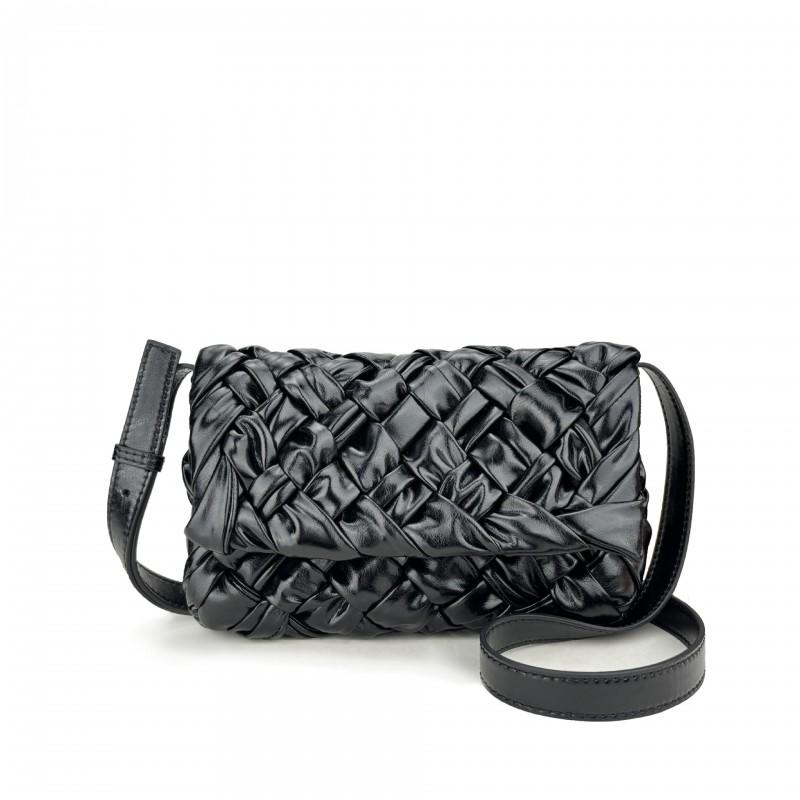 Womens Woven Oil Wax Leather Crossbody Bag With Ruched Detail Medium Square Shape Genuine Cowhide Interior