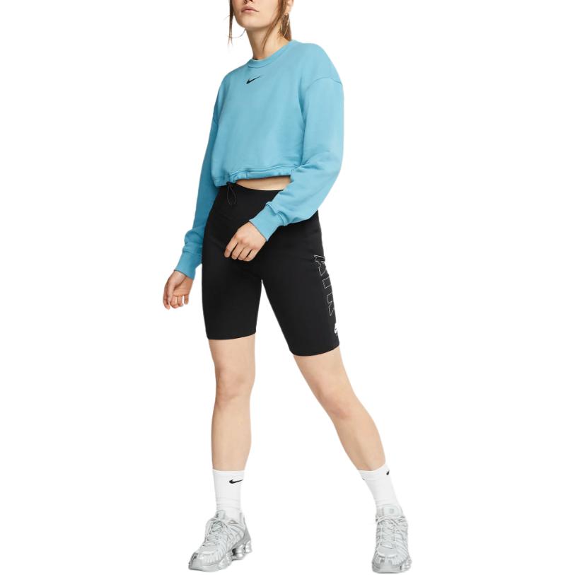 Nike Sportswear Swoosh French Terry Crew Logo Print Short Sleeve Sweatshirt Women Sweatshirt Blue CJ3766-424