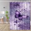 Elegant Purple Butterfly Pattern Shower Curtain, High-End Polyester Bathroom Decor With Hooks, Machine Washable, Artistic Design