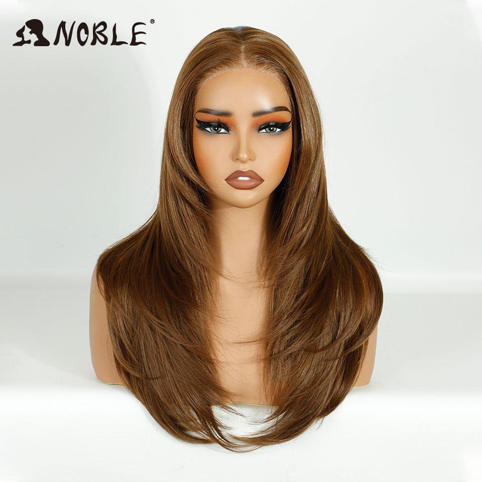 Noble Cosplay Synthetic Lace Front Wigs For Women 13x3 Straight Lace Wig Pre Plucked Layered Wig Ombre Blonde Brown Lace Wig