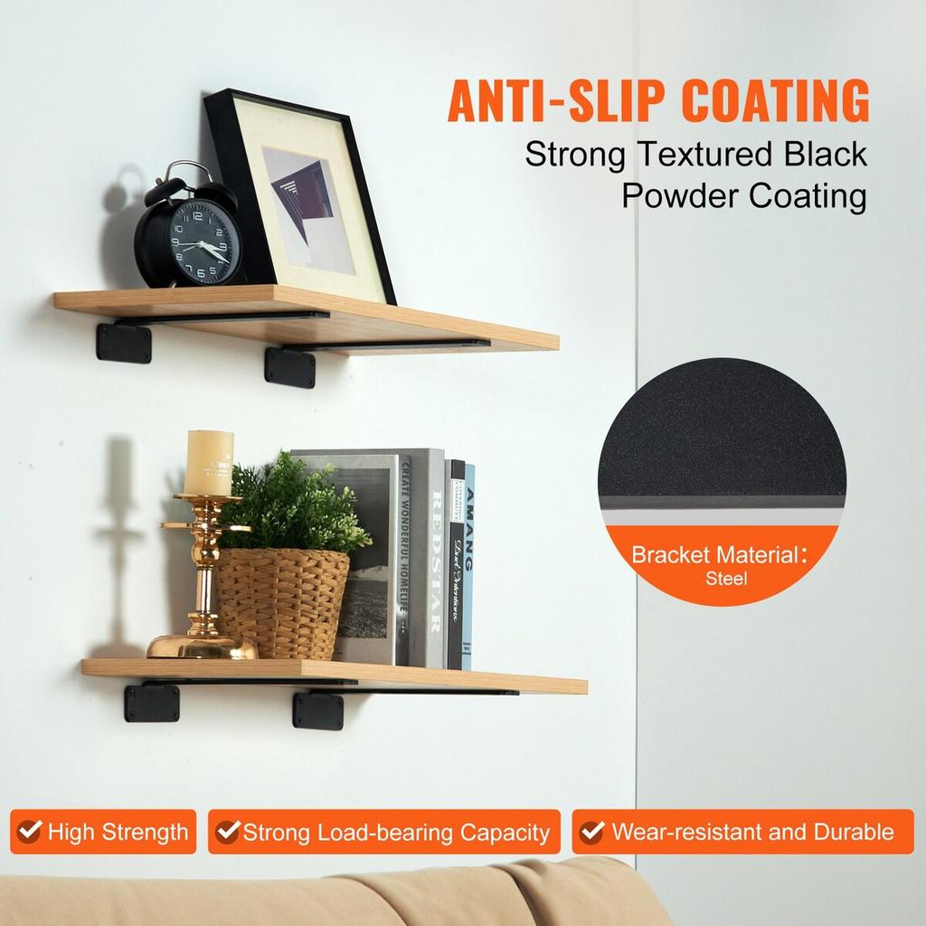 Shelf Bracket, 12”L x 4”W x 1.6”H 6 Pcs, Heavy Duty Floating Shelf Brackets, Brackets for Shelves, 5mm Thick Matte Black L Shelf Bracket,Steel