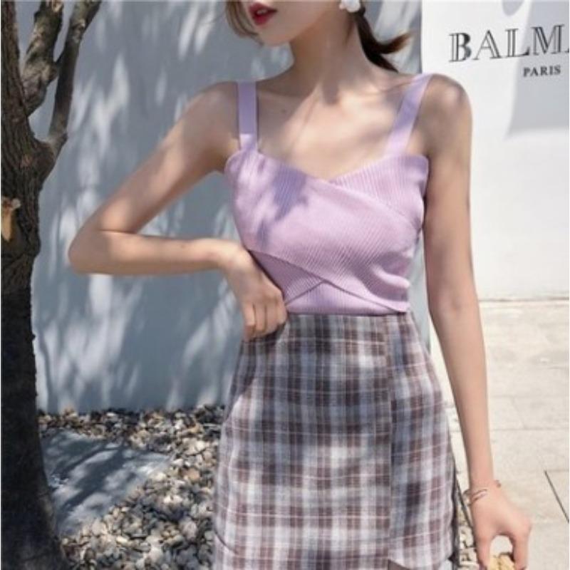 Camisole Damen Sommer Sexy One-Shoulder Oberbekleidung Cross Slim Vielseitig Off-Shoulder Pullover Stricktop