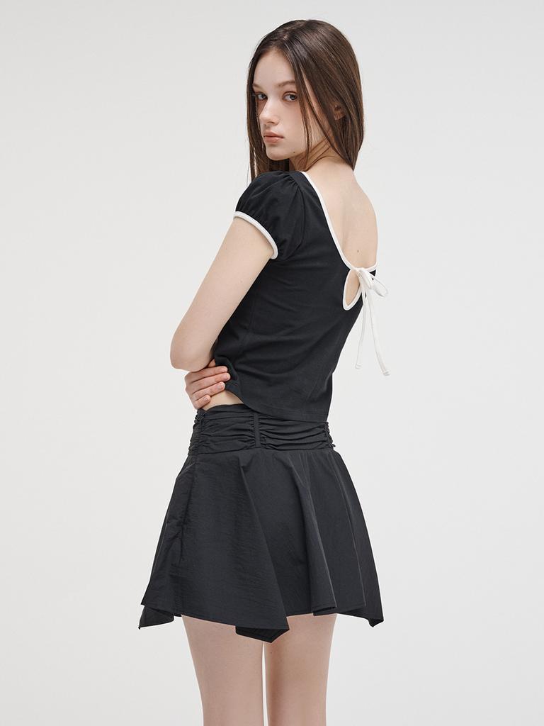 Etmont Strap Shirring Mini Skirt Black
