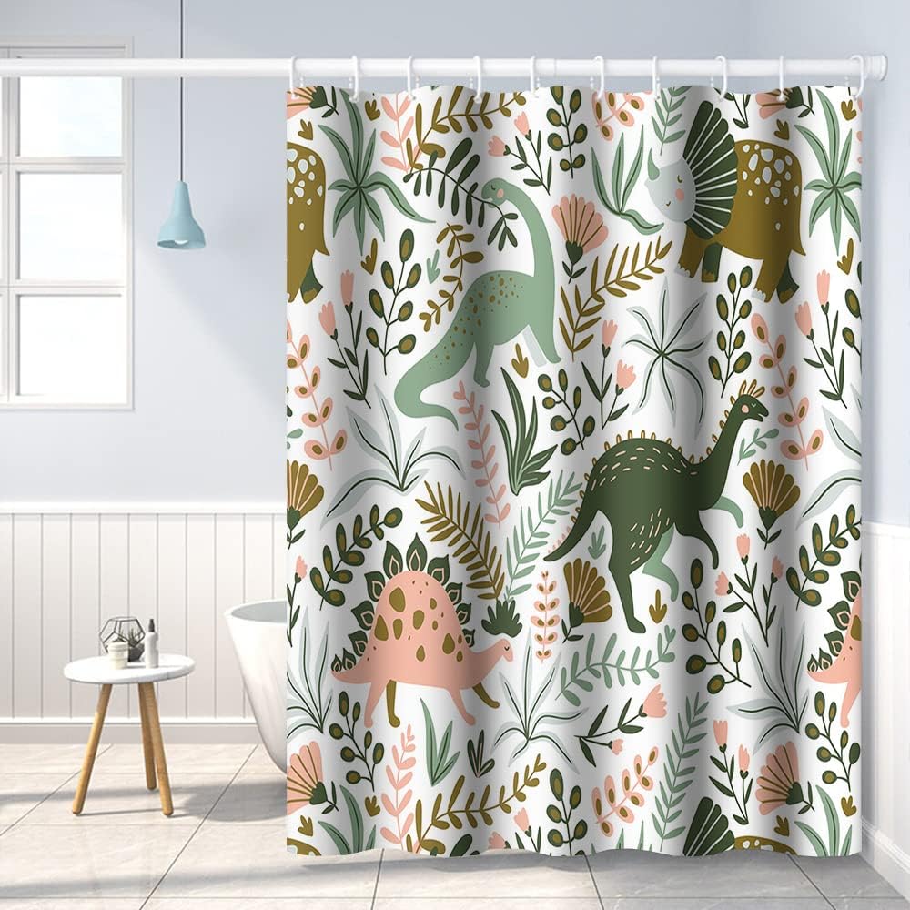 Cartoon Dinosaur Shower Curtains Colorful Cute Dino Funny Animals Pattern for Kids Neutral Shower Curtain Waterproof Fabric