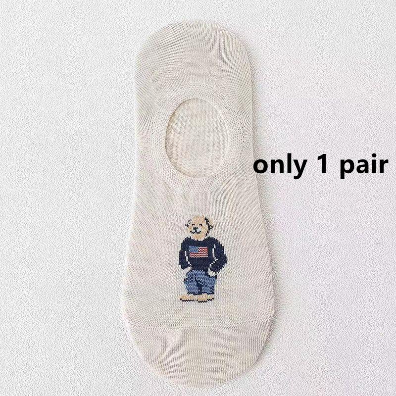 5 Pairs Unisex Men Socks Summer Designer Socks Cartoon Bear Cotton Boat Socks Light Comfortable Sweat-absorbent Invisible Socks
